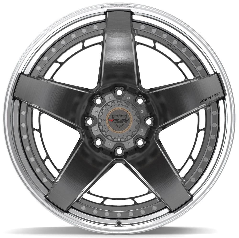 4PLAY-4PF5-Brushed-with-Tinted-Clear-Center-and-Polished-Barrel-Gunmetal-24x14-124.9-wheels-rims-felger-Felghuset