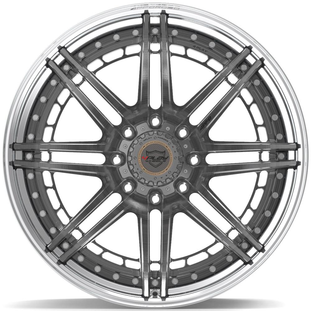 4PLAY-4PF8-Brushed-with-Tinted-Clear-Center-and-Polished-Barrel-Gunmetal-24x14-124.9-wheels-rims-felger-Felghuset